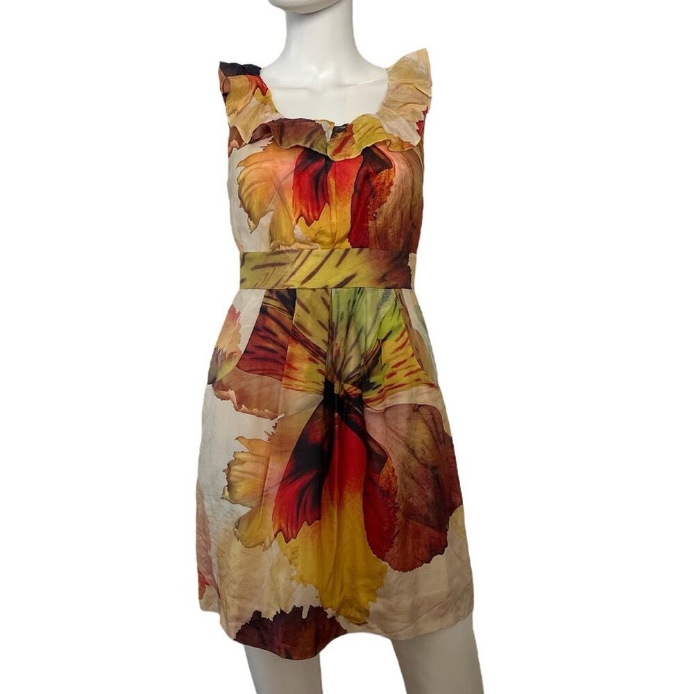 Anthropologie Leifsdottir 100% Silk Floral A-Line Above Knee Dress 0
